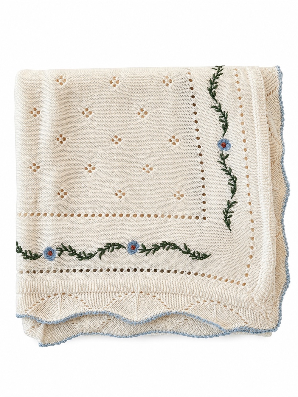 NWT Pottery Barn Kids x Aerin machine washable 0045 blue and ivory blanket knit